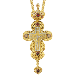 Хрест латунний у позолоті з литним розп'яттям і ланцюгом