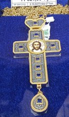 Крест для священников с латуни позолоченный с принтом, с оксидированием цепью
