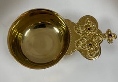 Gilded brass ladle with etching and inlays