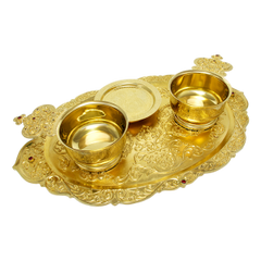Gilded brass drinking tray + gilded brass ladle