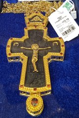 Крест для священников латунный в позол. с образом и накладкой из эбенового дер. с цепью