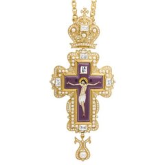 Brass cross in gilding with inlays and chain