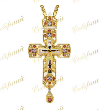 Крест латунный со вставками,принтом и фрагментальной позолотой