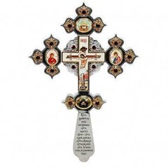 хрест латунний напрестольний в позолоті з принтами