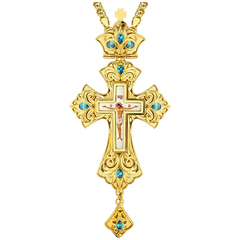 Gold-plated brass cross with inlays and brass print without chain