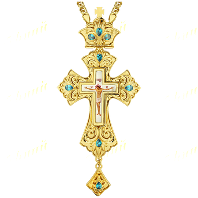 Хрест латунний у позолоті із вставками й латунним принтом без ланцюга