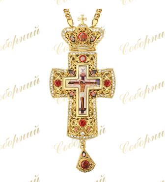 Крест латунный в позолоте со вставками и латунным принтом