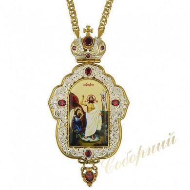 Gilded brass panagia with print and chain