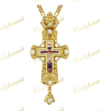 Крест латунный в позолоте с принтом и цепью