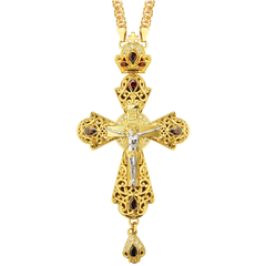 Крест латунный в позолоте со вставками и цепью